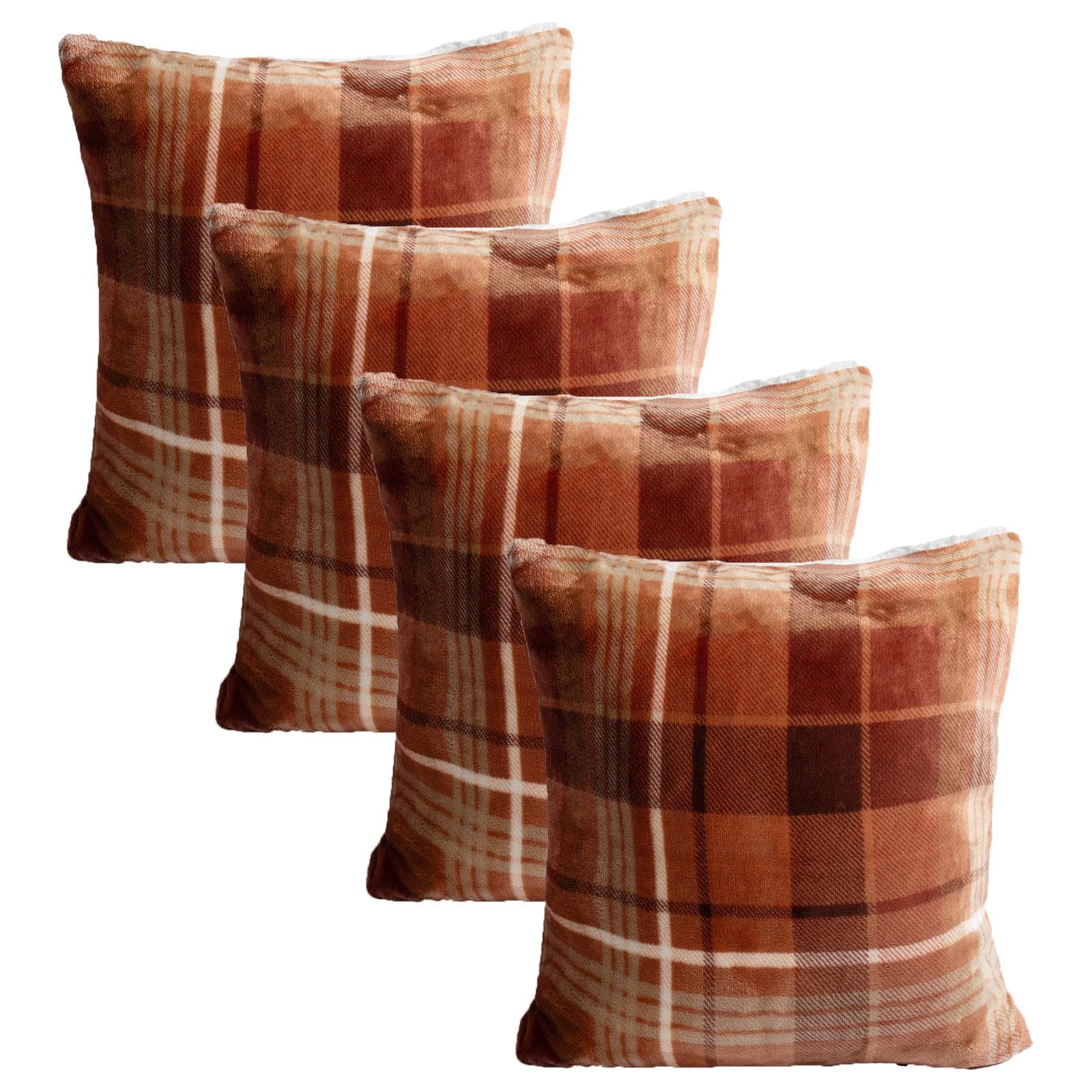 OHS Check Cushion Covers 2 Pack Flannel Fleece Square Pillowcases