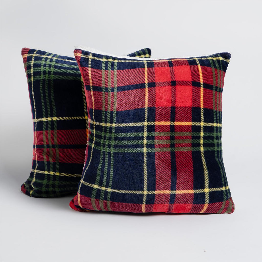OHS Check Cushion Covers 2 Pack Flannel Fleece Square Pillowcases
