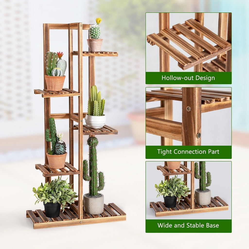 5 Tier Flower Stand 6 Pots Wood Plant Flower Rack Freestanding Display Shelf