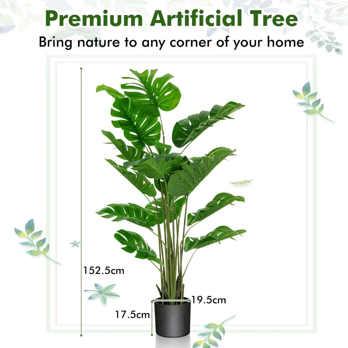 1.2/1.5 Meter Artificial Monstera Plants for Indoor Decoration