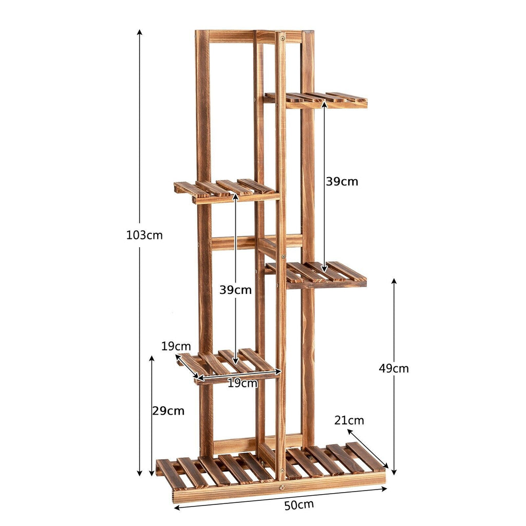 5 Tier Flower Stand 6 Pots Wood Plant Flower Rack Freestanding Display Shelf