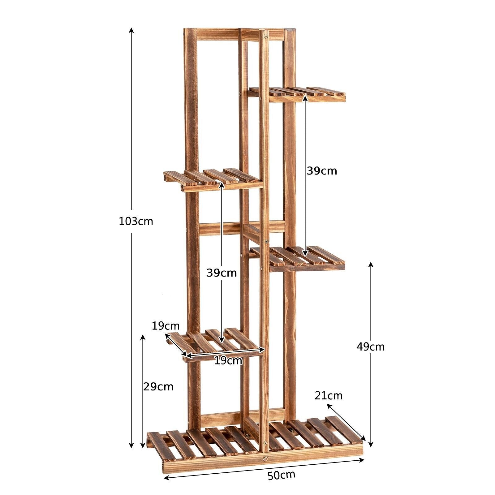 5 Tier Flower Stand 6 Pots Wood Plant Flower Rack Freestanding Display Shelf