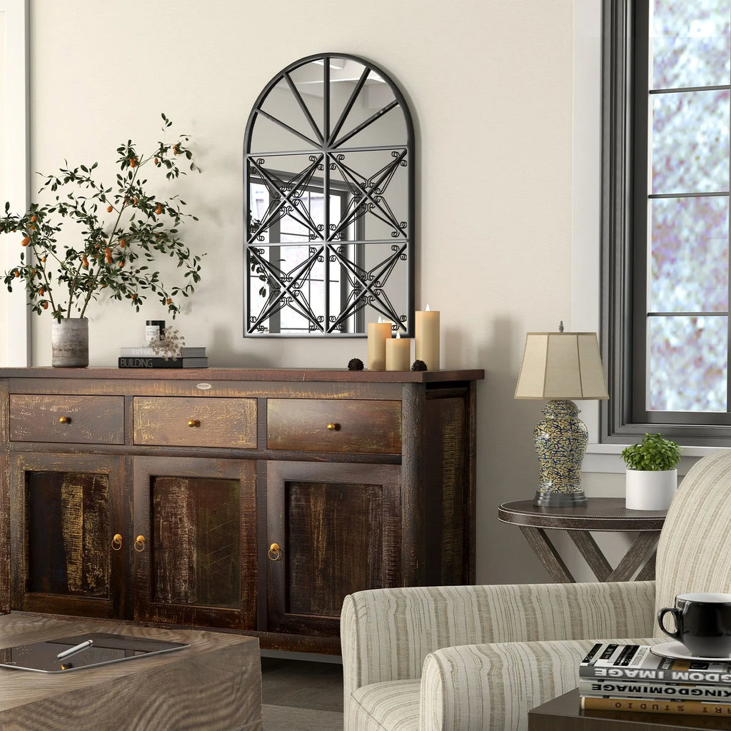 Arched Window Pane Decorative Mirror