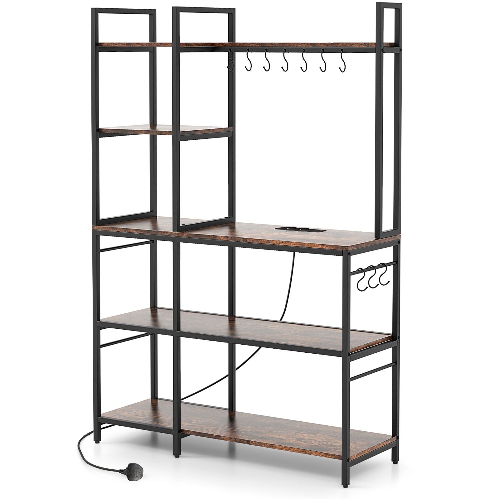 Bakers Rack with Power Outlets and 10 S-Shaped Hooks