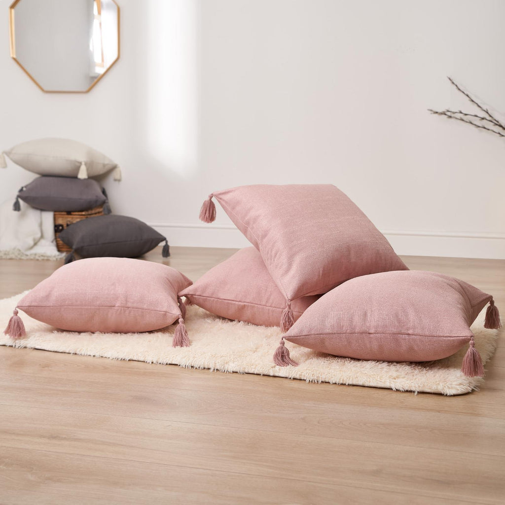 Dreamscene Tassel Pack of 4 X Cushion Covers Square Texture Weave Sofa 18" X 18