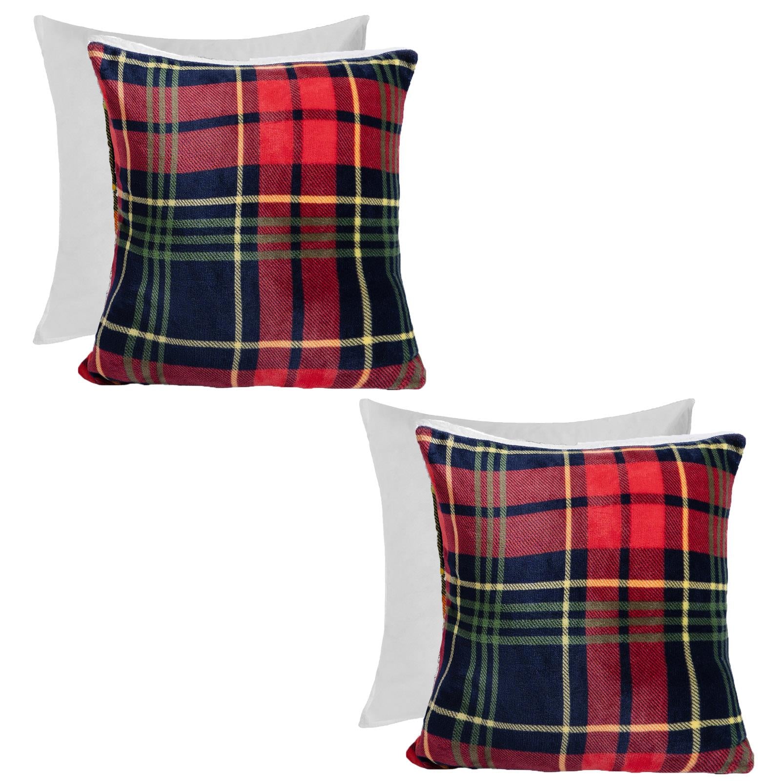 OHS Check Cushion Covers 2 Pack Flannel Fleece Square Pillowcases