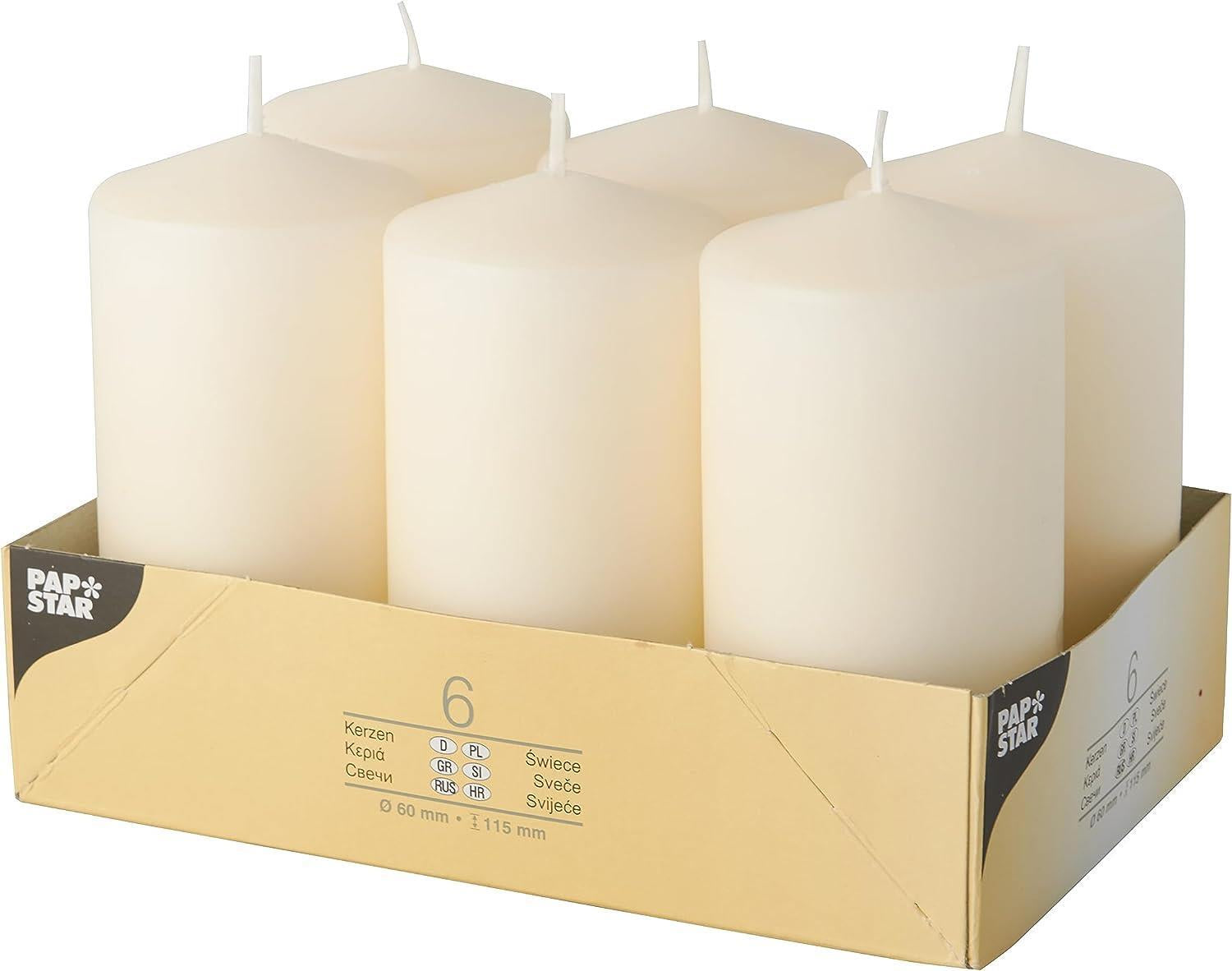 LARGE CHURCH PILLAR CANDLES IVORY WEDDING HOME DECOR 60 X 115 MM PACK of 6