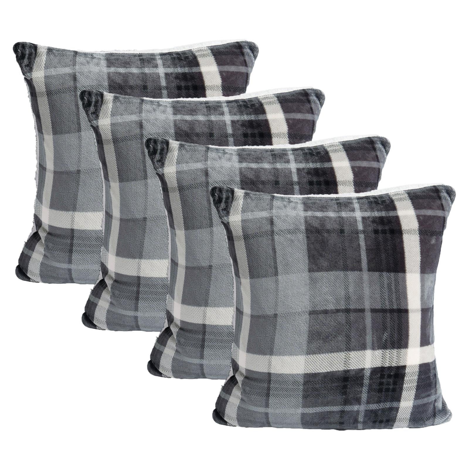 OHS Check Cushion Covers 2 Pack Flannel Fleece Square Pillowcases