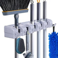Heavy-Duty Mop Holder with 5 Slots & 6 Hooks - Perfect for Indoor/Outdoor