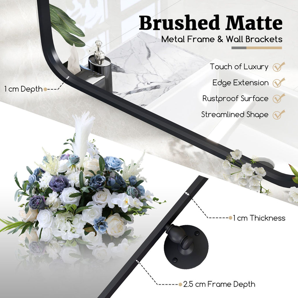 Black Metal Framed Pivot Rectangle Wall-Mounted Mirror