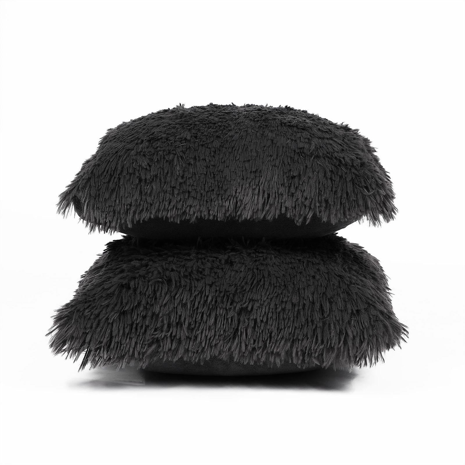 Sienna Set of 2 X Faux Mongolian Fur Cushion Covers Soft Fluffy Mohair 18" X 18