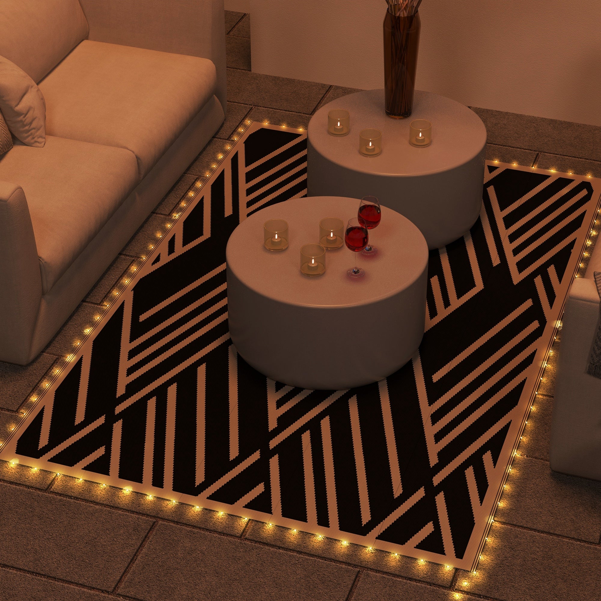 Outdoor Rug with LED String Light and Carry Bag, 182 X 274Cm