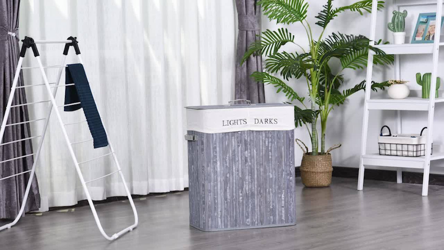 HOMCOM 100L Laundry Hamper Large 100L Double Washing Clothes Basket Grey