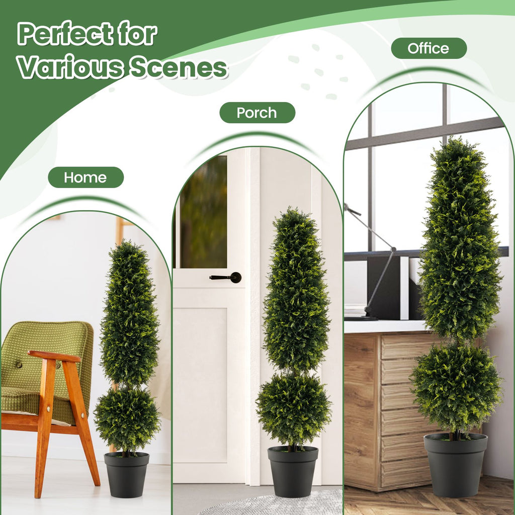 120 CM Artificial Boxwood Topiary Tree with Cement-Filled Flowerpot
