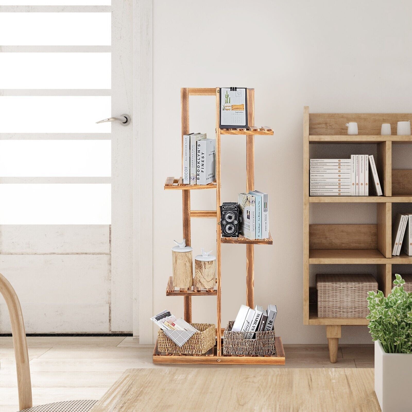 5 Tier Flower Stand 6 Pots Wood Plant Flower Rack Freestanding Display Shelf