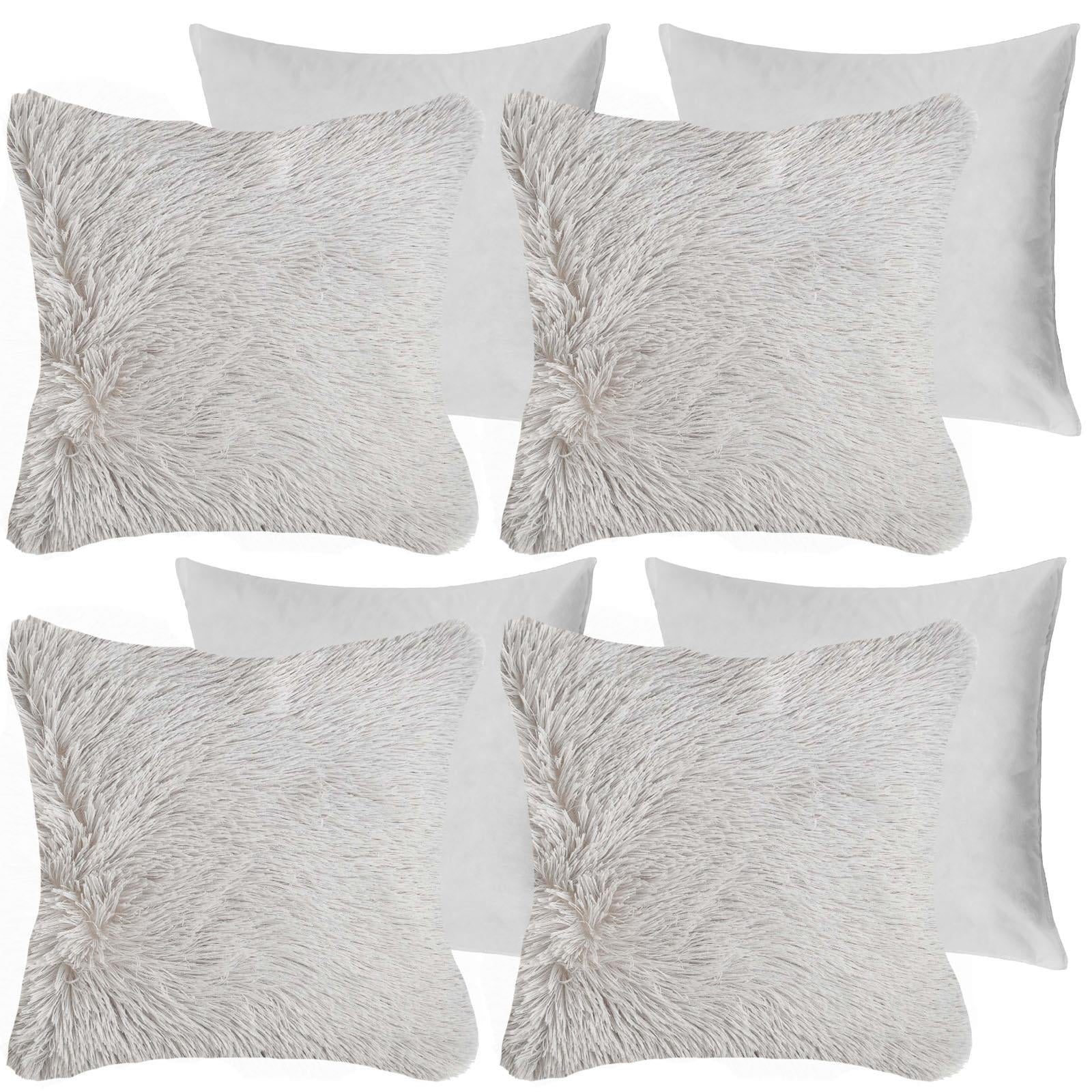 Sienna Fluffy Cushion Covers Filled Shaggy Fleece Sofa Scatter Pillow 55 X 55Cm