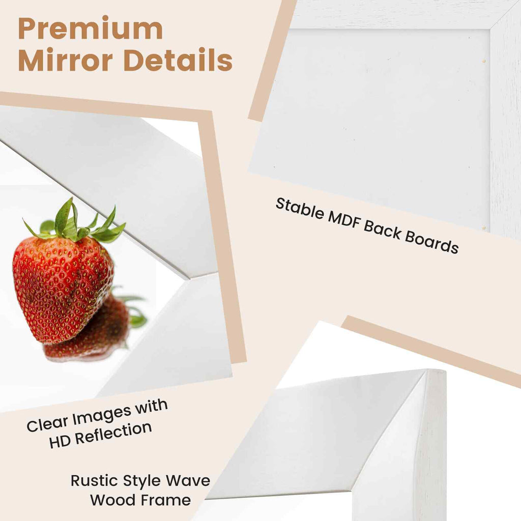 COSTWAY Farmhouse Wall Mirror 106CM X71Cm Wood Vanity Wall Mirror-White