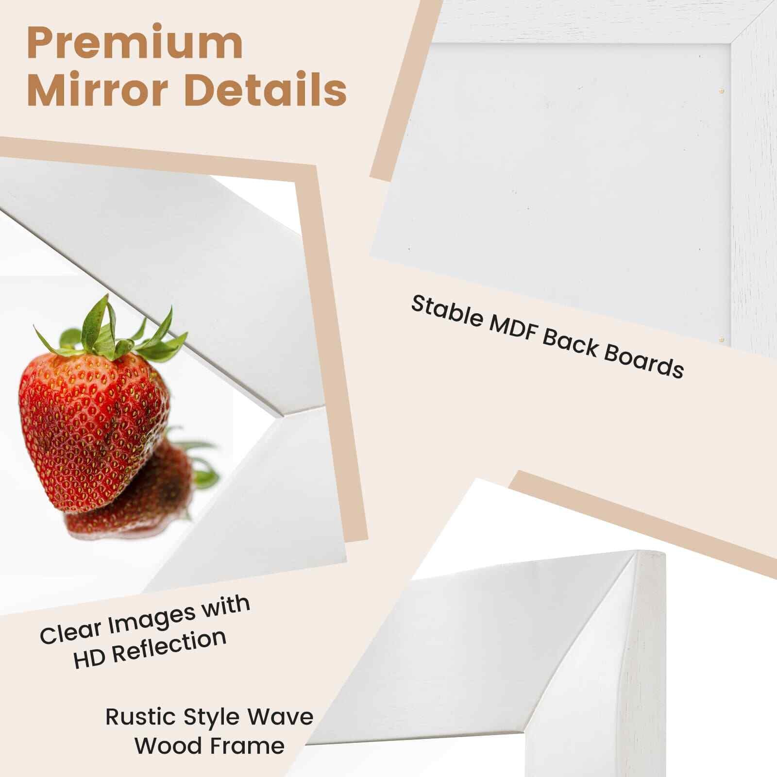 COSTWAY Farmhouse Wall Mirror 106CM X71Cm Wood Vanity Wall Mirror-White