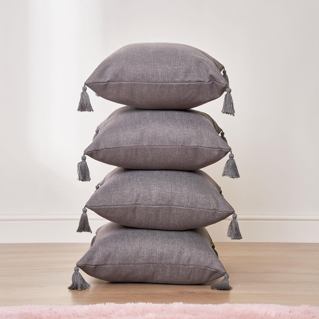 Dreamscene Tassel Pack of 4 X Cushion Covers Square Texture Weave Sofa 18" X 18