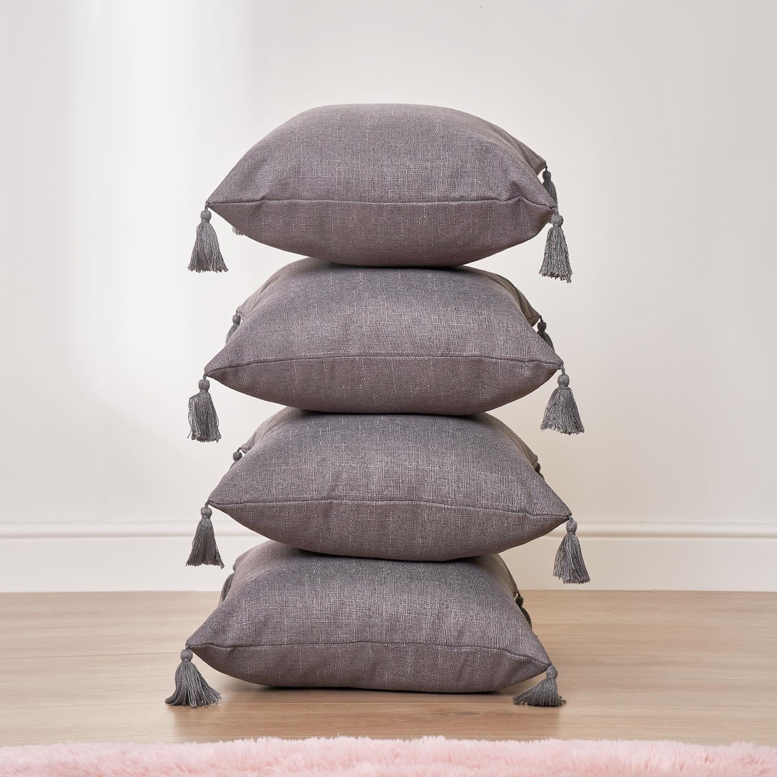 Dreamscene Tassel Pack of 4 X Cushion Covers Square Texture Weave Sofa 18" X 18