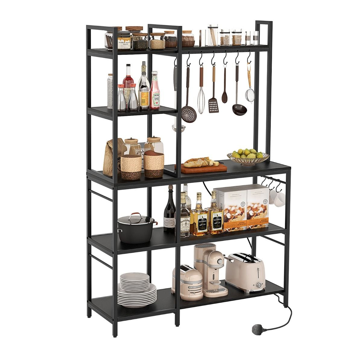 Bakers Rack with Power Outlets and 10 S-Shaped Hooks