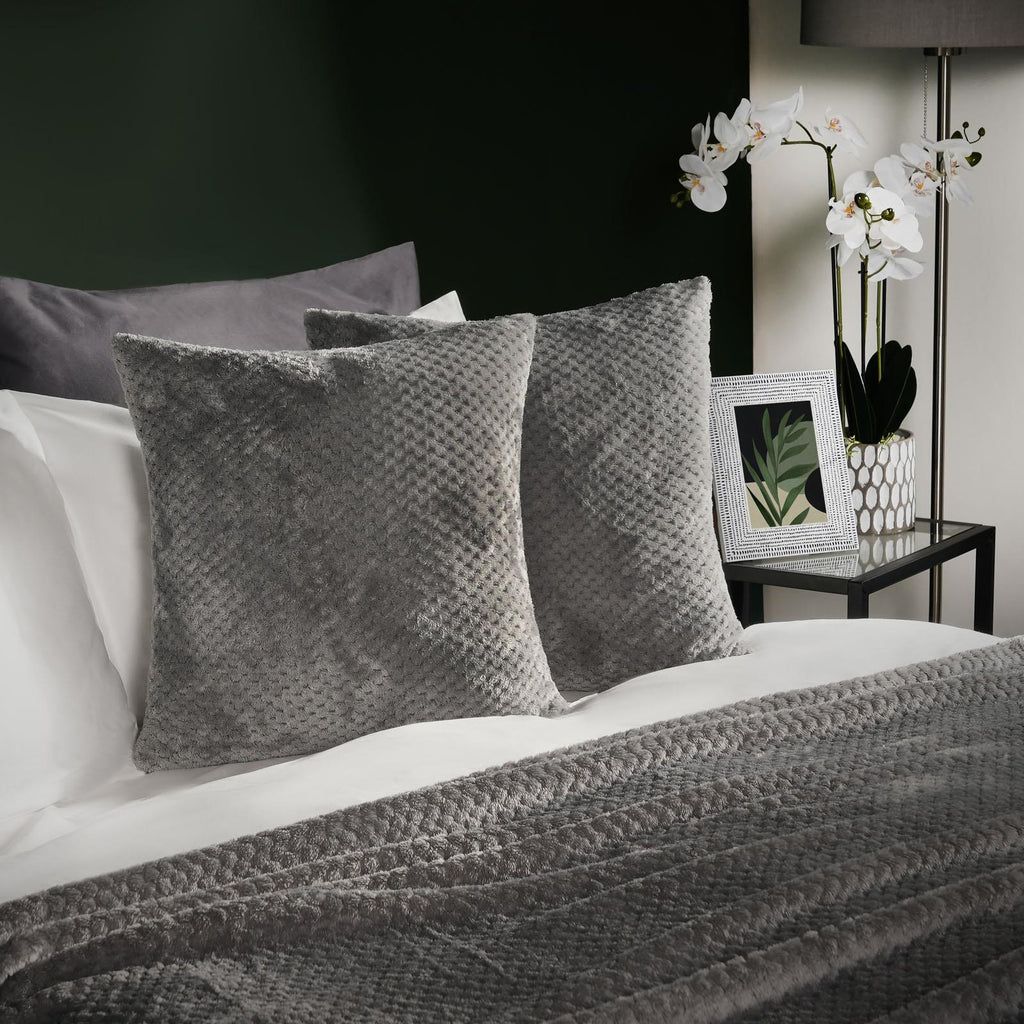 Brentfords Waffle Cushion Covers Popcorn Fleece Set of 2 Pack Sofa - 18" X 18