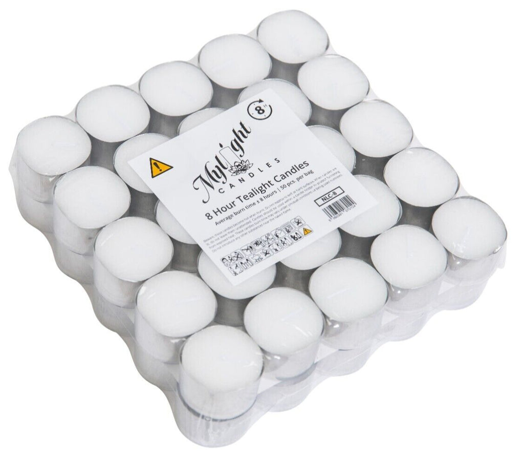 Tea Lights 8 Hour Pack of 50 Long Burn Candles Tealights Night Lights Choose Qty