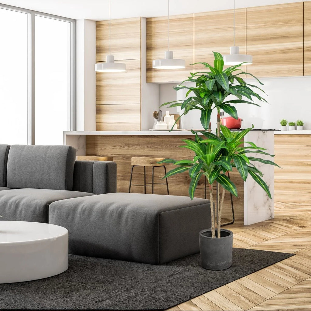 140 CM Tall Fake Dracaena Plant with 92 Leaves and Built-In Cement Pot