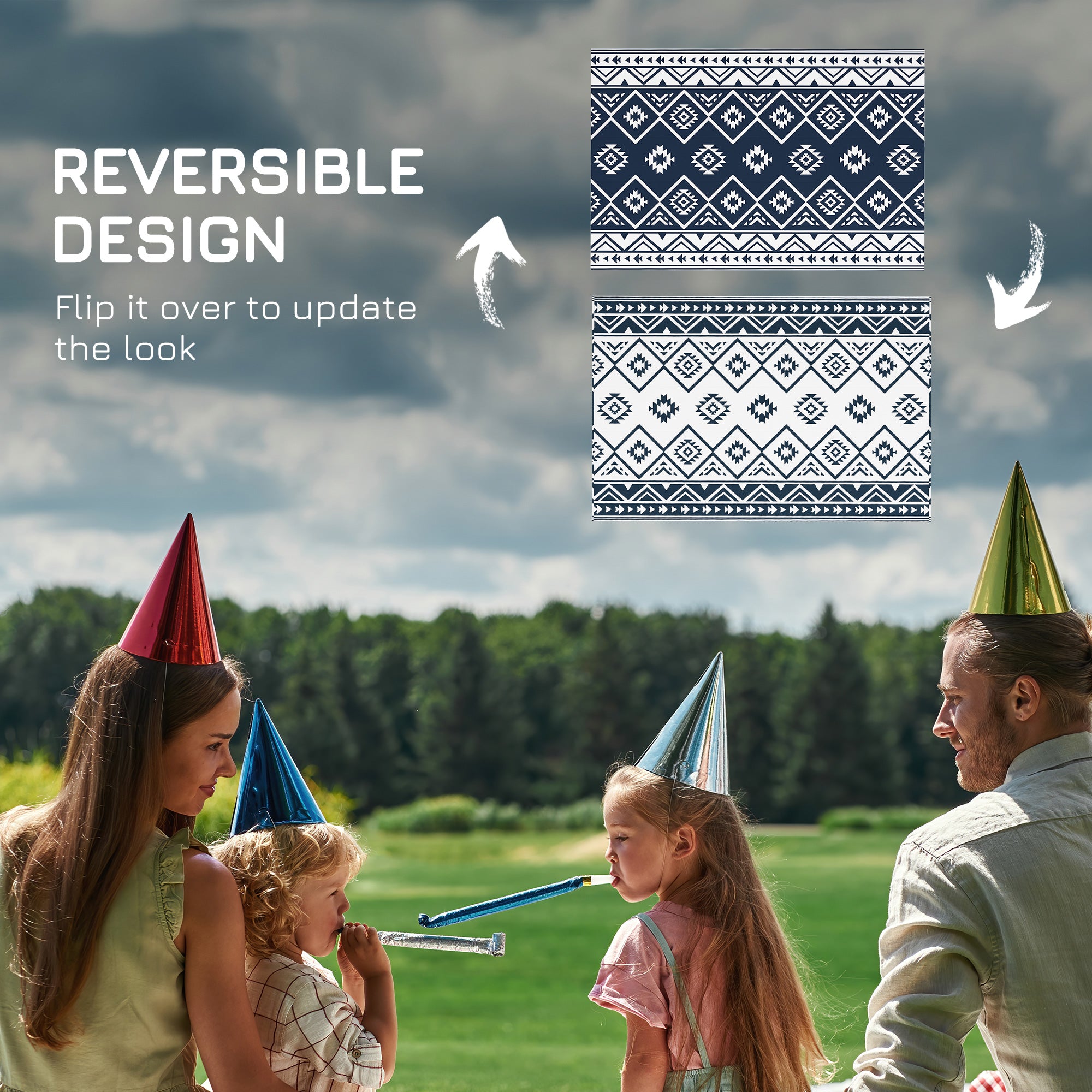 Reversible Outdoor Rug W/ Carry Bag for RV Camping Beach