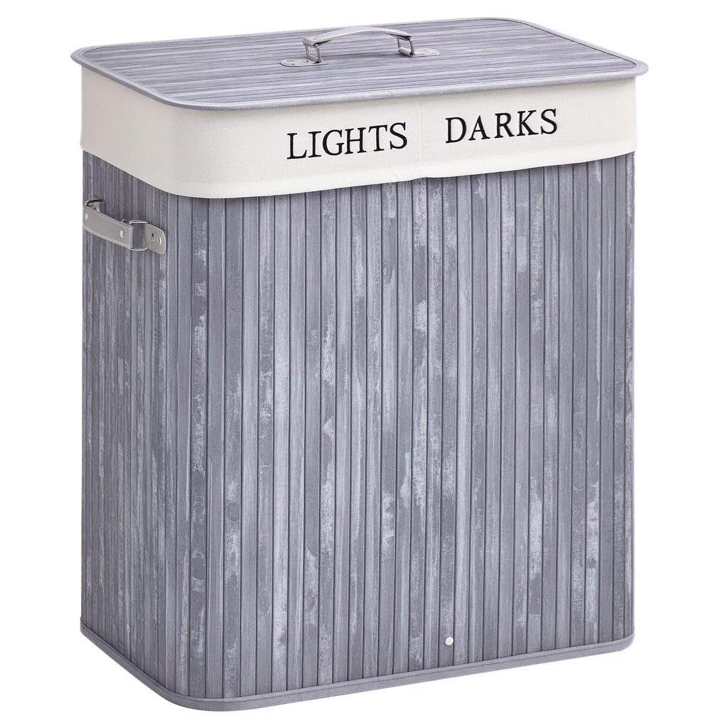 HOMCOM 100L Laundry Hamper Large 100L Double Washing Clothes Basket Grey