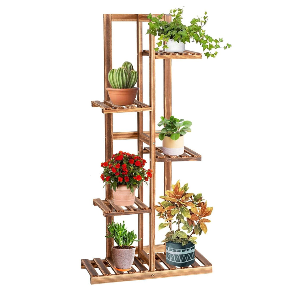5 Tier Flower Stand 6 Pots Wood Plant Flower Rack Freestanding Display Shelf