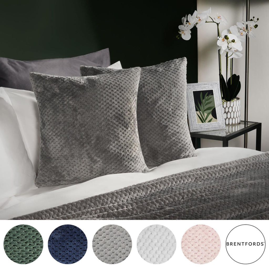 Brentfords Waffle Cushion Covers Popcorn Fleece Set of 2 Pack Sofa - 18" X 18