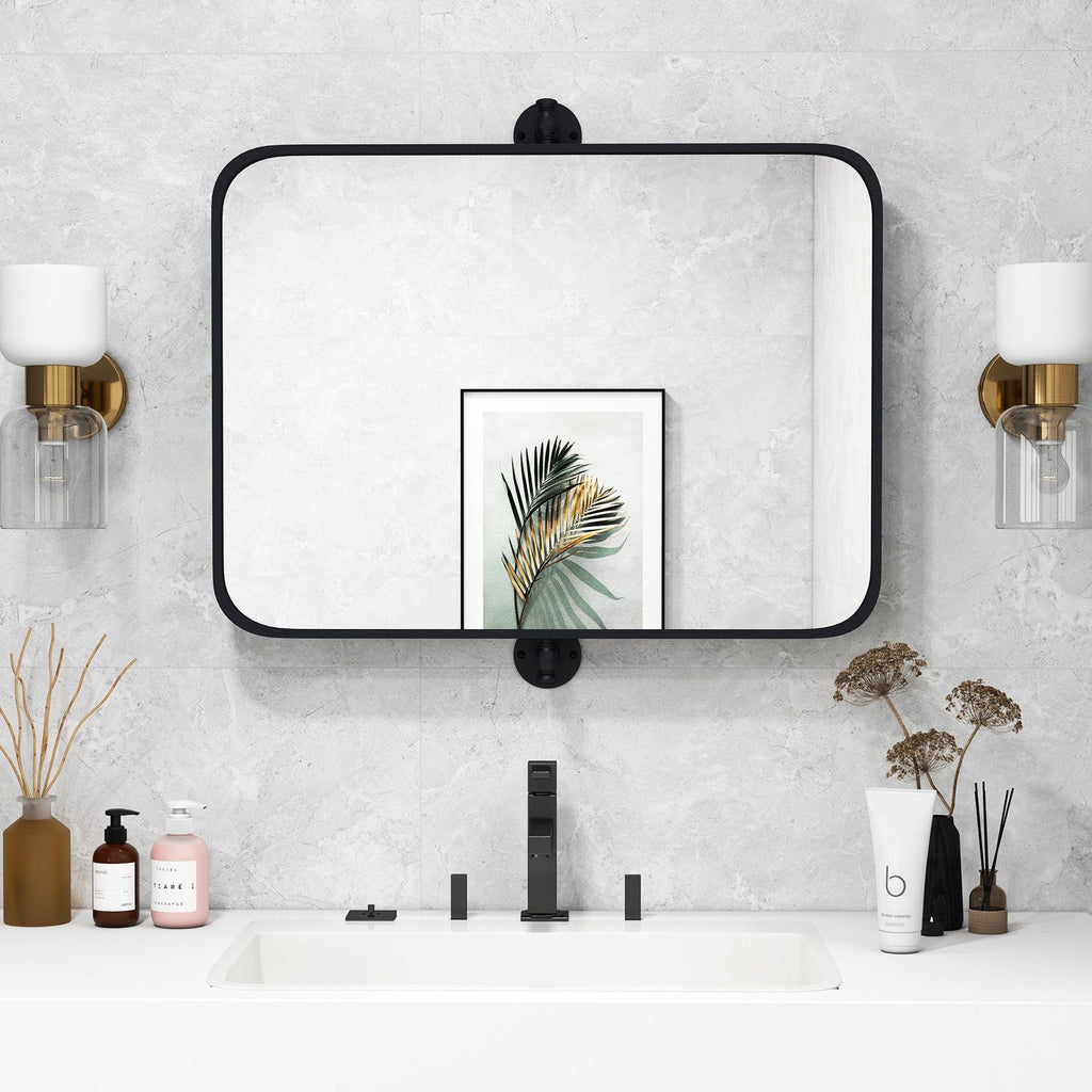 Black Metal Framed Pivot Rectangle Wall-Mounted Mirror