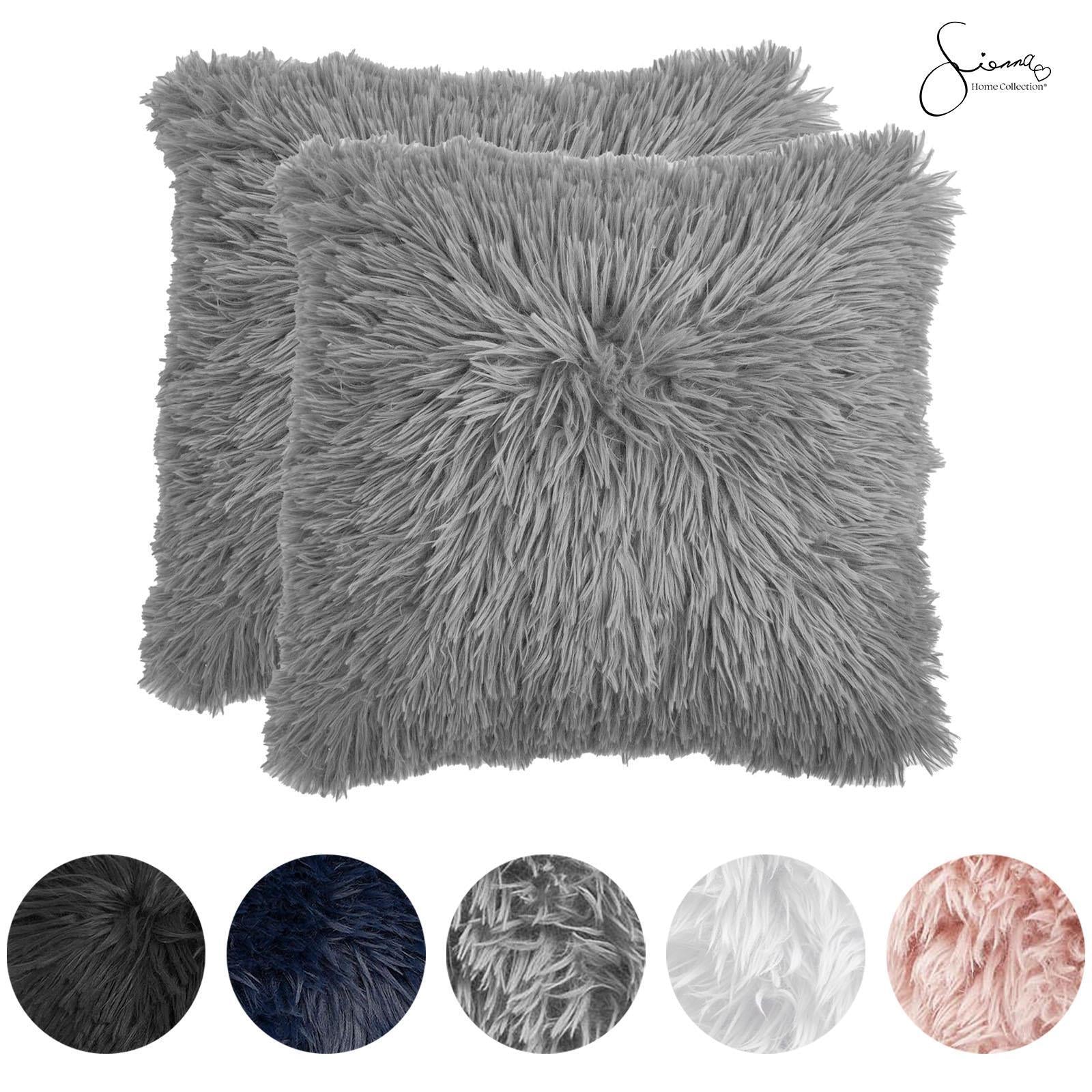 Sienna Set of 2 X Faux Mongolian Fur Cushion Covers Soft Fluffy Mohair 18" X 18