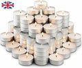 100Pc Tea Lights Candles White Unsented with 4 Hour Burn Time