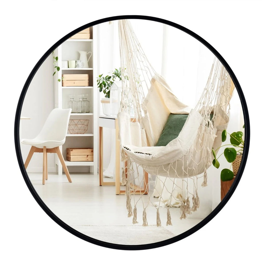 Black round Mirror Wall Mounted Matte Metal Framed Mirror