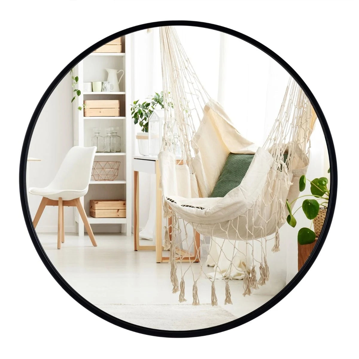 Black round Mirror Wall Mounted Matte Metal Framed Mirror