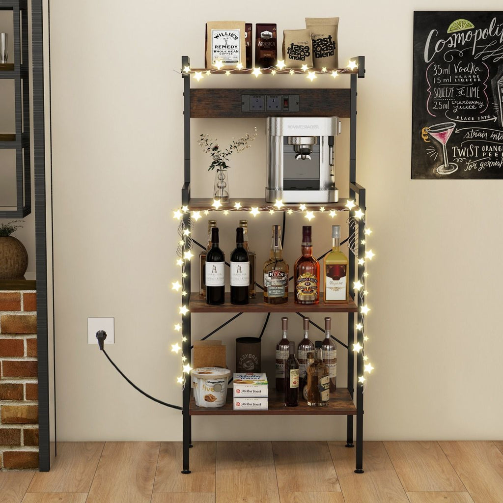 4-Tier Kitchen Bakers Rack with Power Outlet and 8 S-Hooks