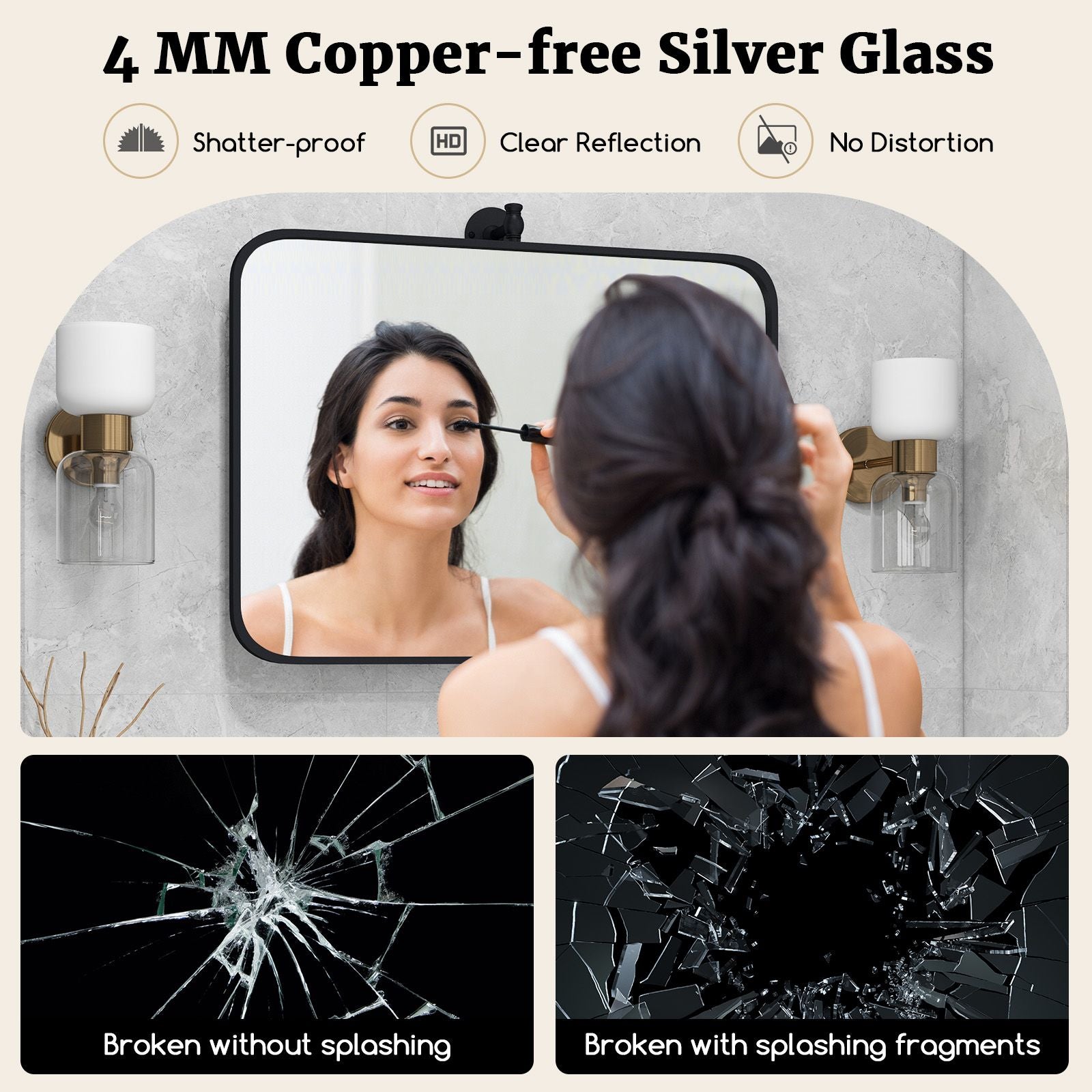 Black Metal Framed Pivot Rectangle Wall-Mounted Mirror