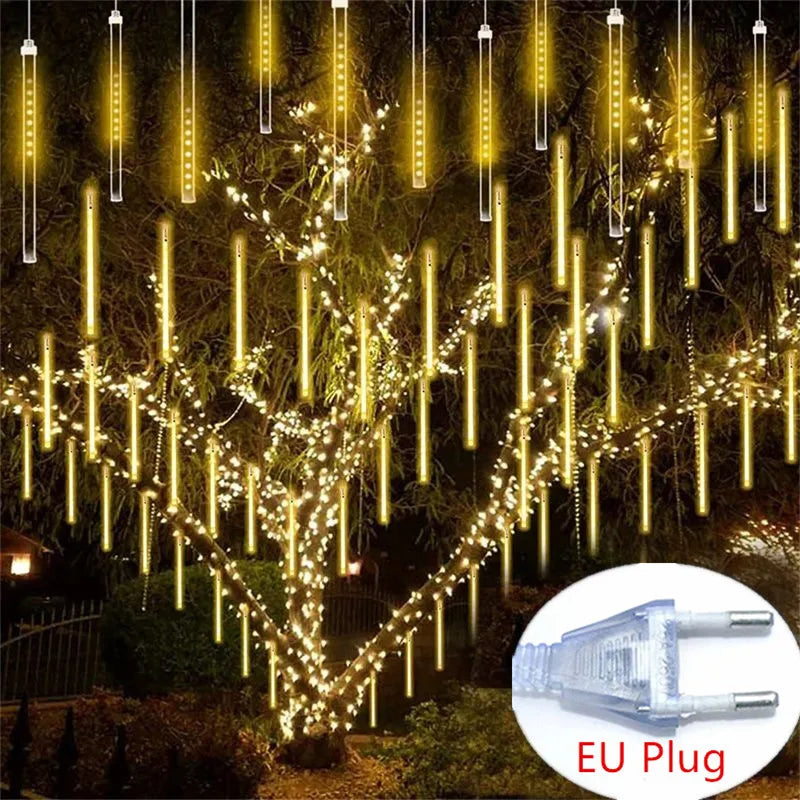 8 Tubes LED Meteor Shower Light EU Plug Street Outdoor Lighting New Year Tree Christmas Decorations for Home