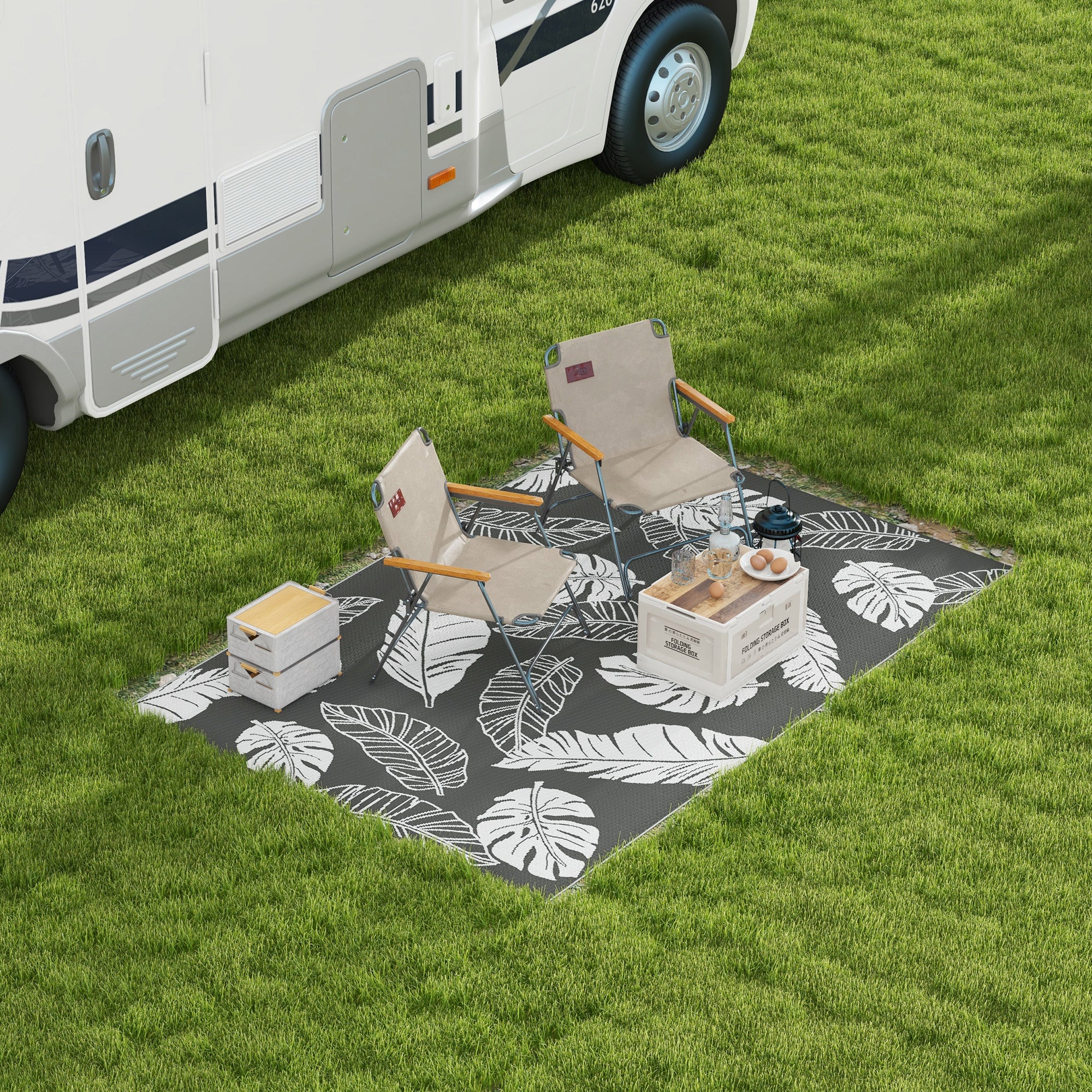 Reversible Outdoor Rug W/ Carry Bag for RV Camping Beach