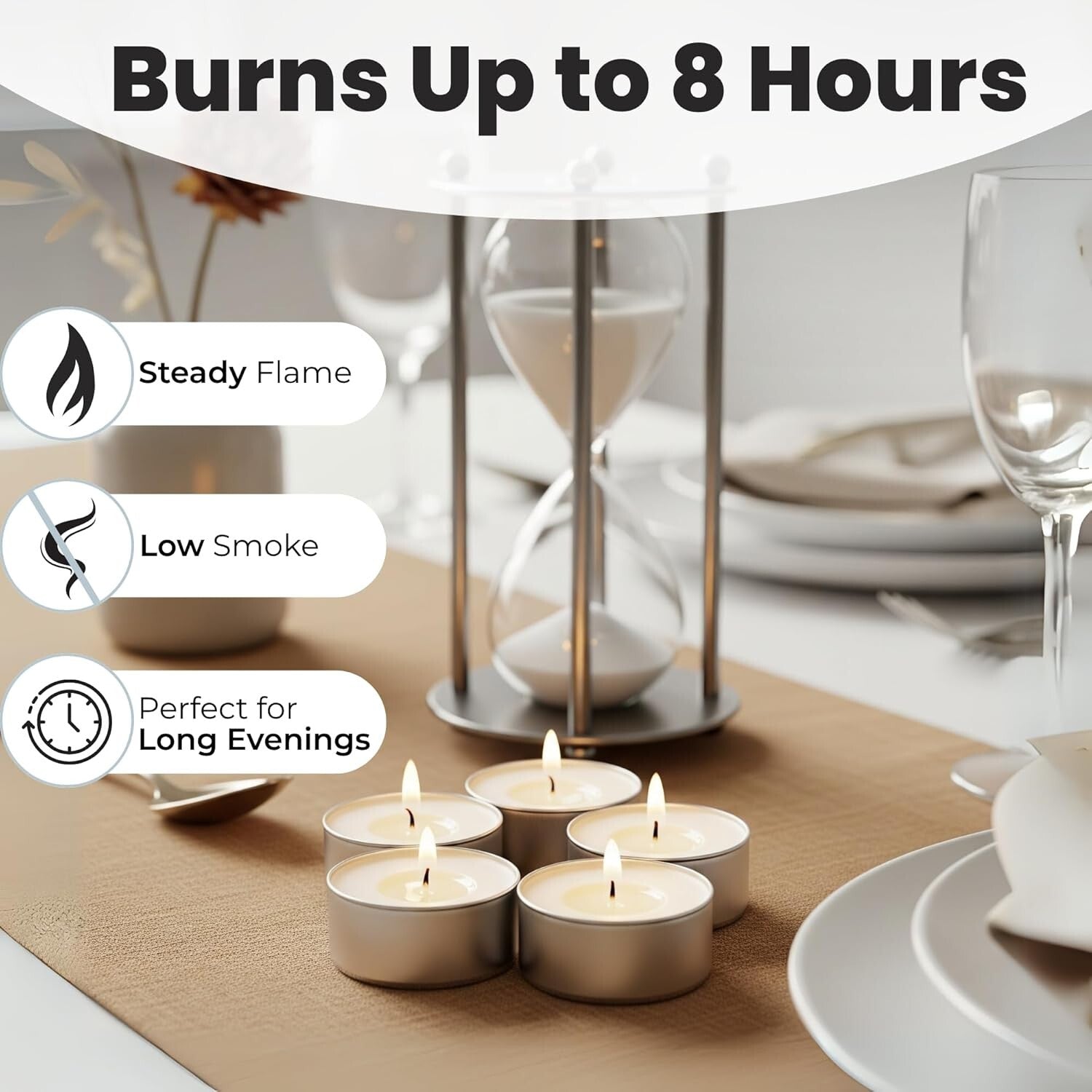 100 Tea Night Lights Candles 8 HOUR LONG BURN Unscented Tealights Nightlight 8HR