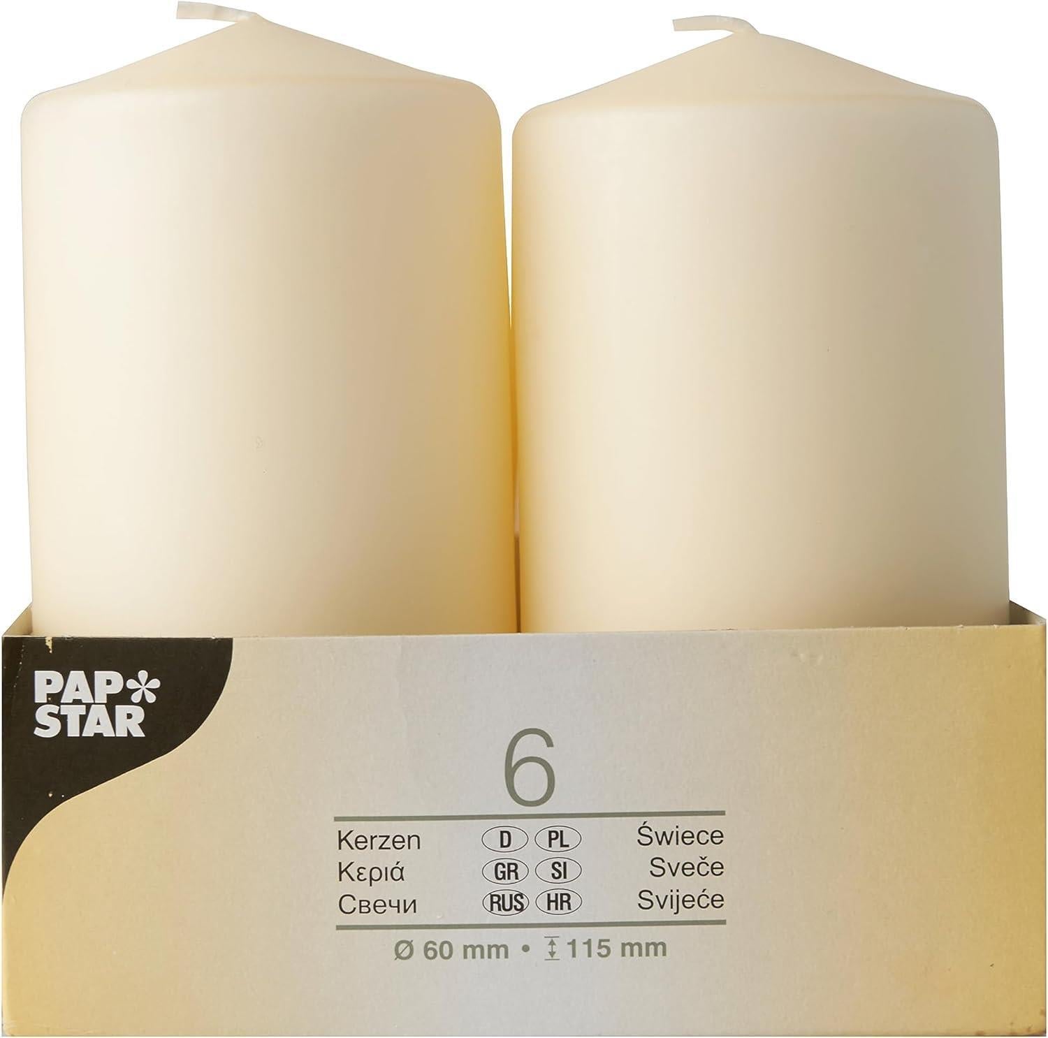 LARGE CHURCH PILLAR CANDLES IVORY WEDDING HOME DECOR 60 X 115 MM PACK of 6