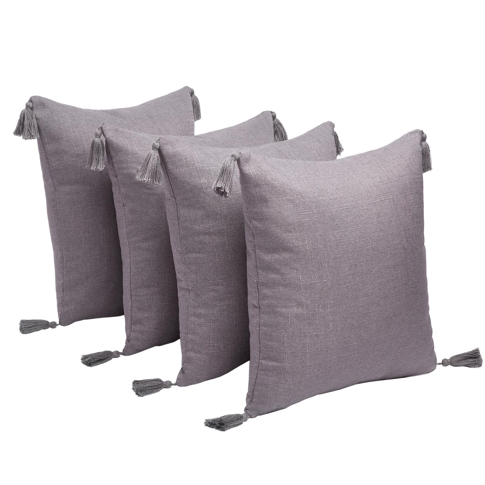 Dreamscene Tassel Pack of 4 X Cushion Covers Square Texture Weave Sofa 18" X 18