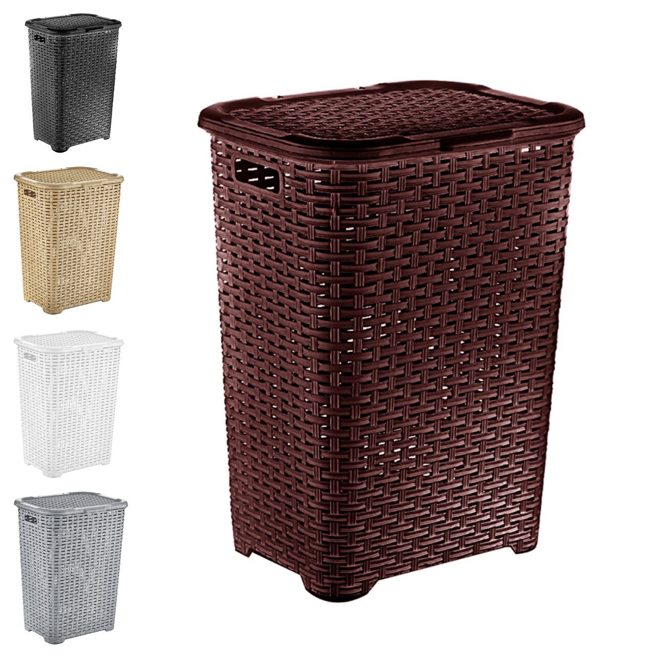 Large Rectangular Rattan Design Laundry Basket Bin Hamper Storage Plastic
