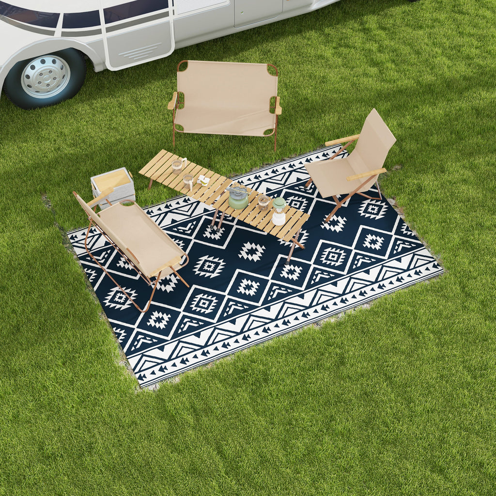 Reversible Outdoor Rug W/ Carry Bag for RV Camping Beach