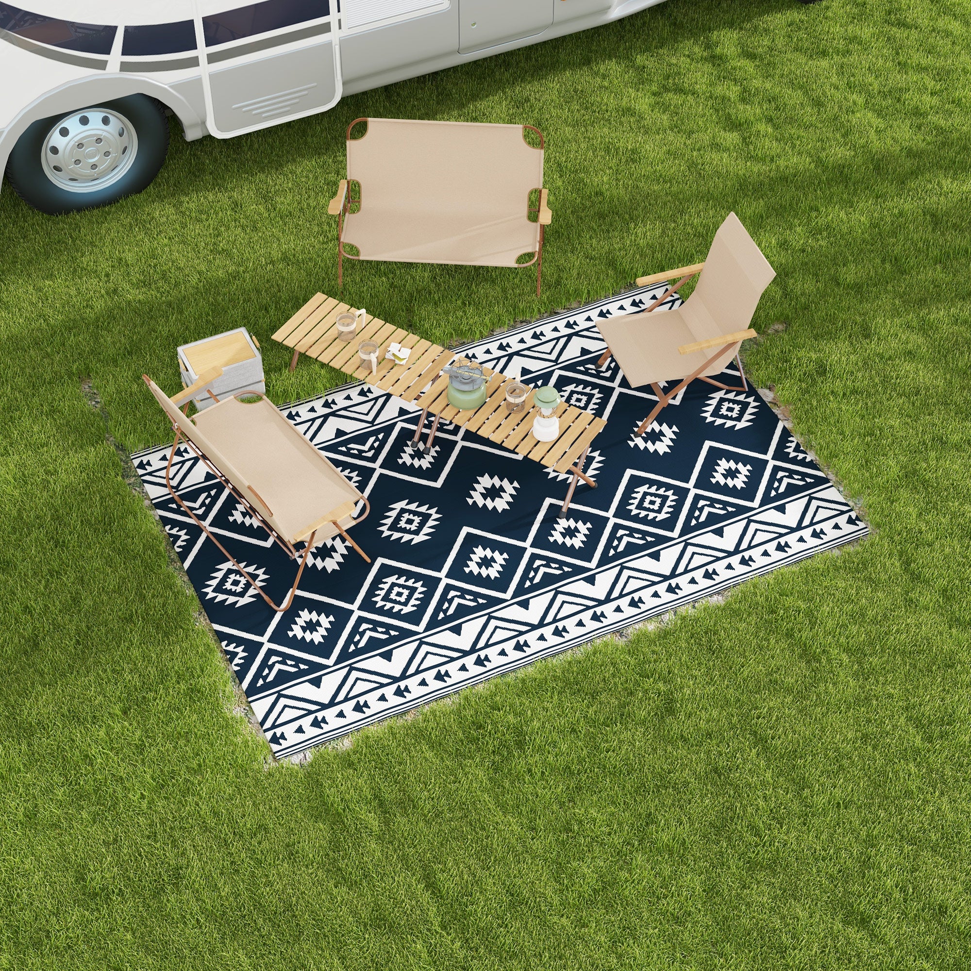 Reversible Outdoor Rug W/ Carry Bag for RV Camping Beach