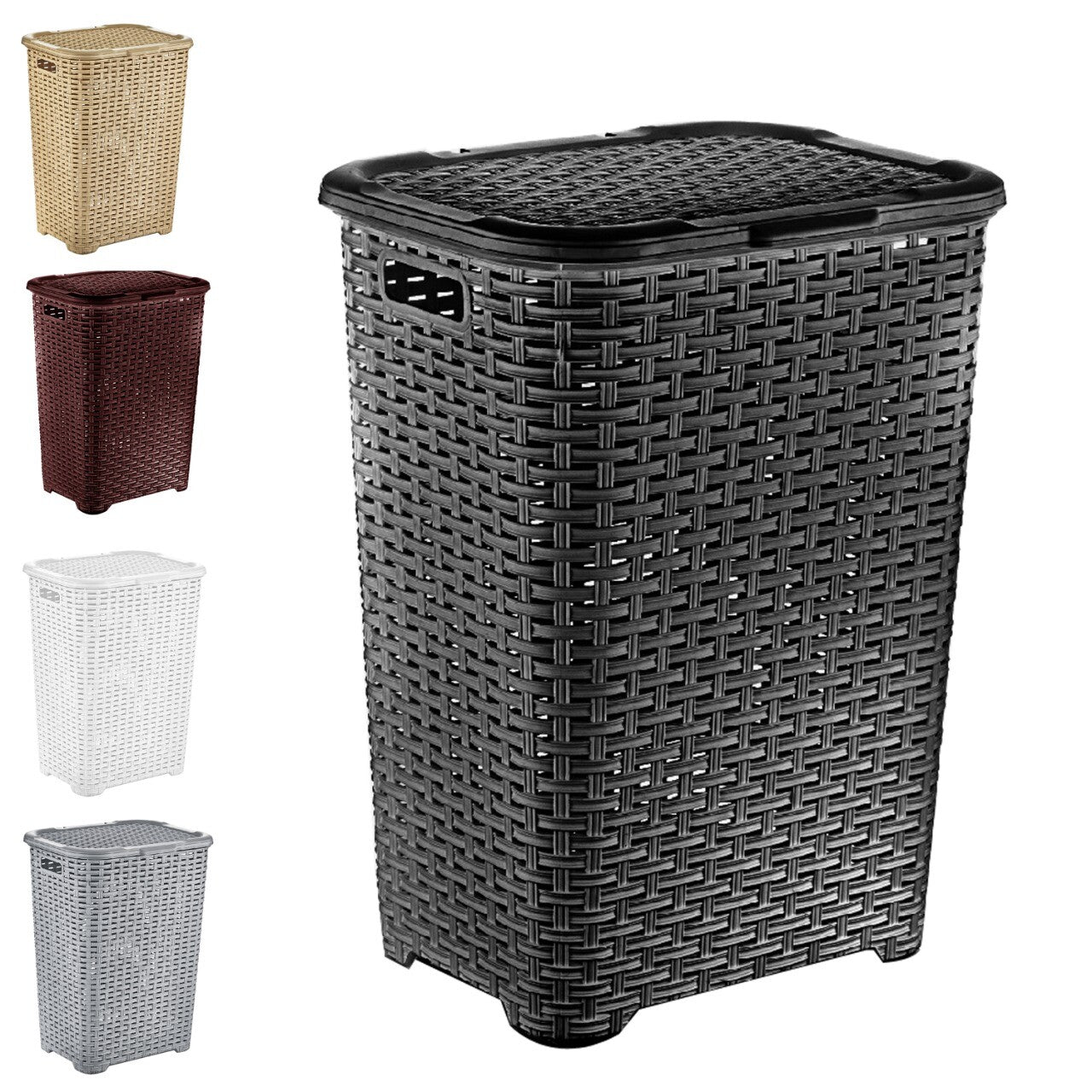 Large Rectangular Rattan Design Laundry Basket Bin Hamper Storage Plastic