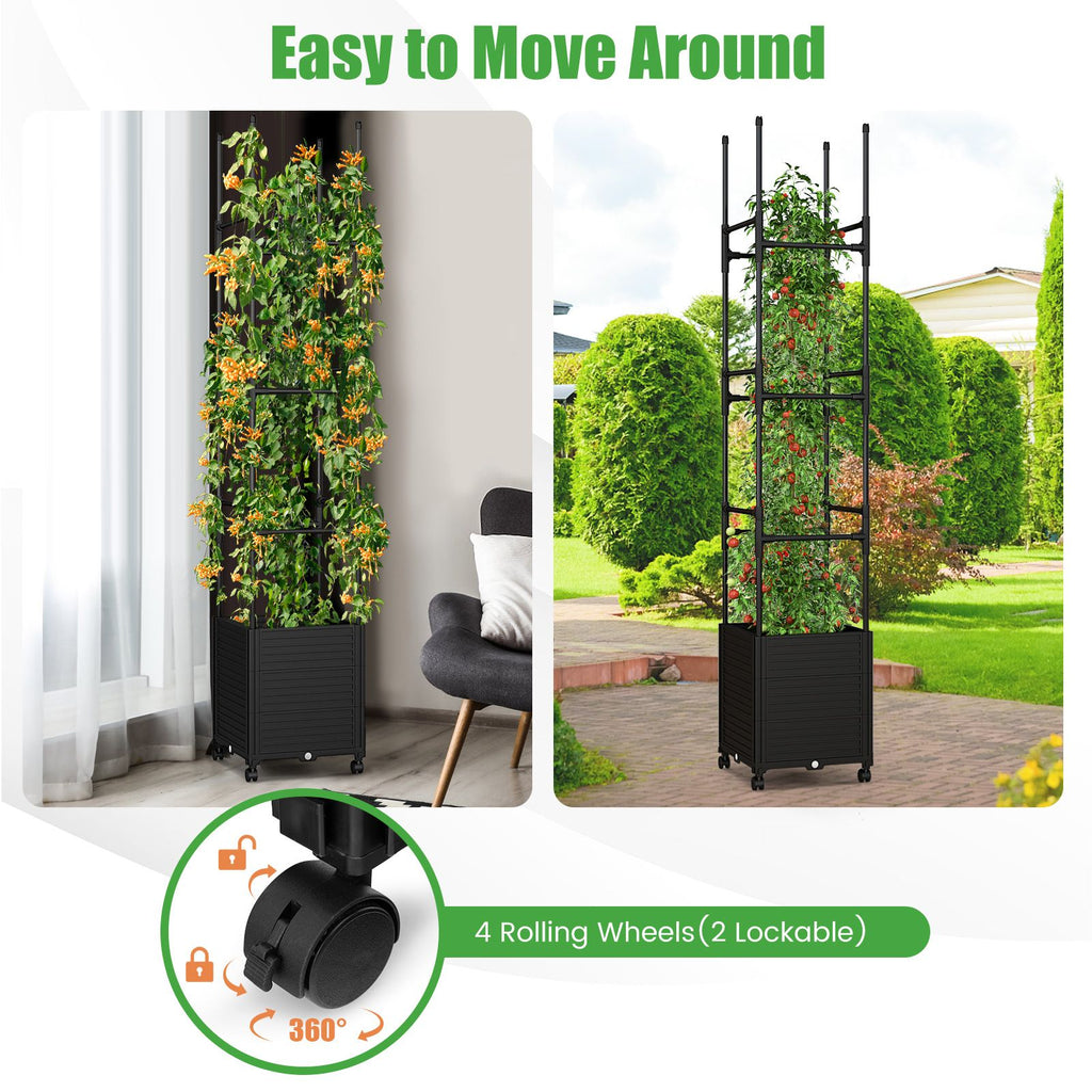 219 Cm Raised Garden Bed with Trellis and Wheels for Climbing Plants