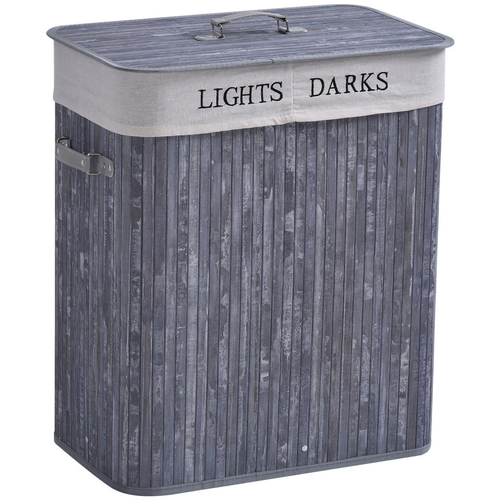 HOMCOM 100L Laundry Hamper Large 100L Double Washing Clothes Basket Grey